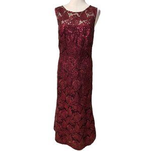 David Meister Gown 16 Burgundy Ruby Wine Sequin Lace Formal Long Dress Gala